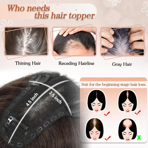 Miniatura 2 de Toppers de cabello humano real para mujer, con cabello delgado, con clip de flequillo (negro)