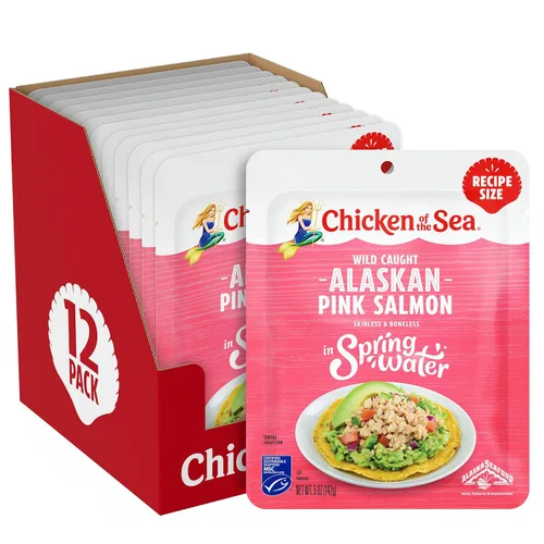 Chicken of the Sea Bolsa sin piel y sin hueso de salmón rosa, bolsa de 5 onzas (paquete de 12)