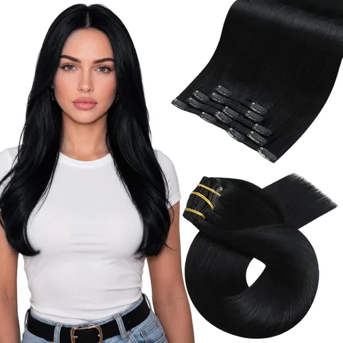 Miniatura 14 de Moresoo Extensiones de cabello humano con clip, balayage, color marrón oscuro a marrón dorado con clip, extensiones de cabello humano con clip, 5