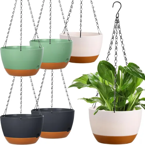 Miniatura 7 de Mumufy 6 macetas colgantes de 8 pulgadas para plantas de interior y exterior, color beige