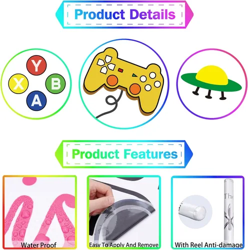 Miniatura 6 de PLIGREAT 100 calcomanías de pared coloridas para jugadores, calcomanías de pared para despegar y pegar, calcomanías de vinilo extraíbles para Gamer