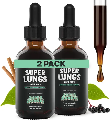 Miniatura 6 de SuperBonsai Super Lungs Mullein Drops - Tintura de apoyo pulmonar a base de hierbas con extracto de hoja de gordolobo, saúco, Reishi, raíz