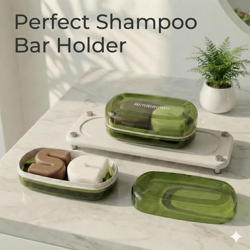 Miniatura 2 de AIMAIAIMAI Estuche de viaje para dos barras de champú – Compatible con barras de champú y acondicionador sólido Kitsch, contenedor grande de jabón