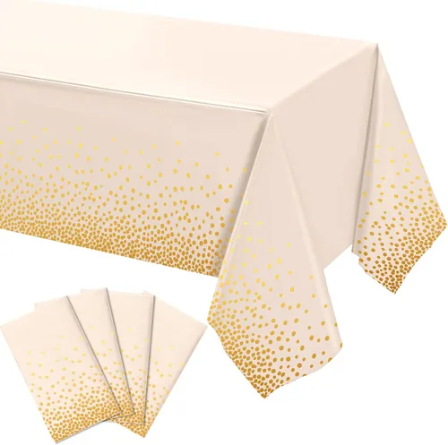 Miniatura 8 de Tegeme Paquete de 4 manteles de plástico verde y dorado para fiestas, manteles desechables de graduación, Ramadán Mubarak, decoración con lunares