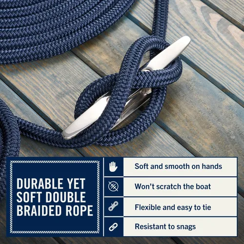 Miniatura 25 de RainierSupplyCo - Paquete de 2 cuerdas de barco para acoplamiento con bucle, cuerda marina de nailon doble trenzada de alta calidad de 15 pies x 1/2