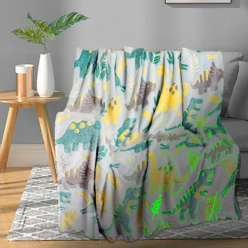 Miniatura 15 de TEHALK Mantas de bebé personalizadas para niños, manta de dinosaurio para niños, manta que brilla en la oscuridad para niños, manta para niños