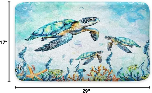 Miniatura 2 de MERCHR Alfombras de baño con diseño de tortuga marina de acuarela, color azul, animales marinos náuticos, alfombras de baño subacuáticas, bonitas
