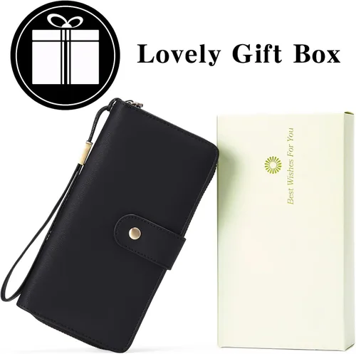 Miniatura 6 de GAEKEAO Cartera de mano para mujer, con bloqueo RFID, de piel, de gran capacidad, con correa de mano