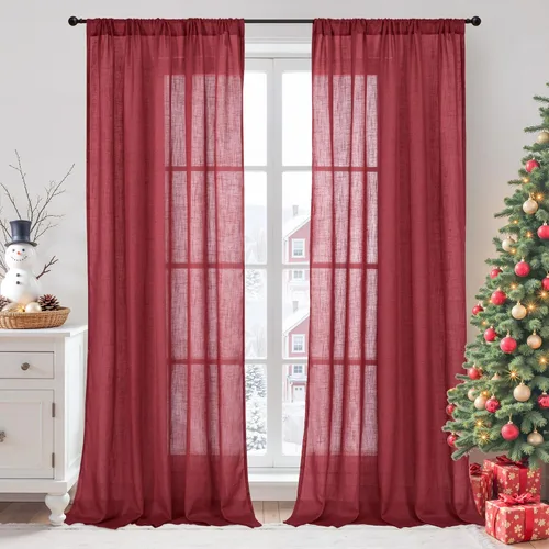 Miniatura 57 de BGment Cortinas de lino café de 30 pulgadas de largo para ventana pequeña, cortinas de media ventana beige semitransparentes ligeras con bolsillo