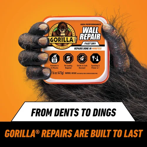 Miniatura 3 de Gorilla - Resanador + imprimación resistente para reparación de paredes, tubo de 16 onzas, blanco