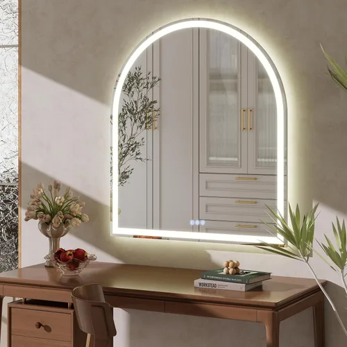Miniatura 9 de BEAUTYPEAK Espejo de baño con arco LED de 34 x 30 pulgadas con luces, antiniebla, regulable, retroiluminado + iluminado frontal, espejo de tocador