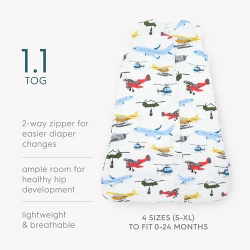 Miniatura 4 de Little Unicorn 0-6 Month Premium Muslin Sleep Sack 1.1 TOG Soft & Breathable Muslin Cotton for safer sleep 2 way zipper (Air Show)