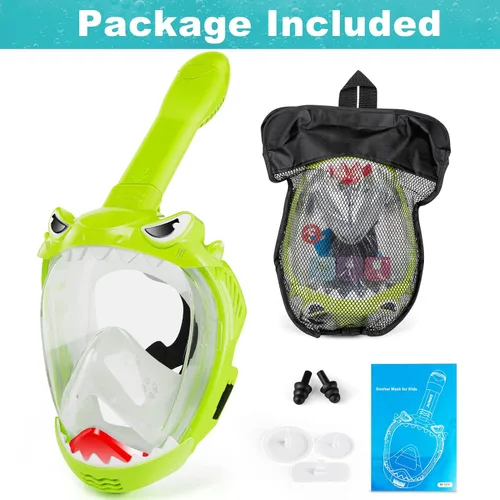 Miniatura 7 de Full Face Snorkel Mask for Kids with 180° Panoramic View, Snorkeling Set Featuring Anti-Leak and Anti-Fog Foldable Dry Top Design for Safe Verde
