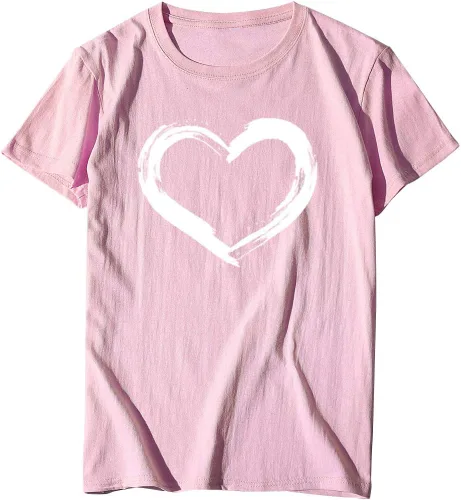 Miniatura 69 de Camisetas de manga corta con estampado de corazón para mujer, camisetas de ajuste regular, linda y divertida, ropa de regalo 2023