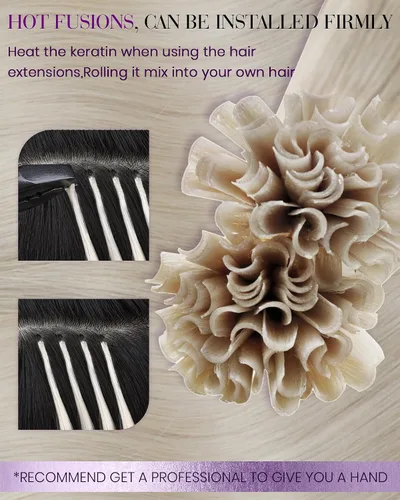Miniatura 3 de LaaVoo Extensiones de cabello humano con punta en U, color rubio platino, 20 pulgadas, extensiones de cabello humano real, color rubio Remy, 0.04