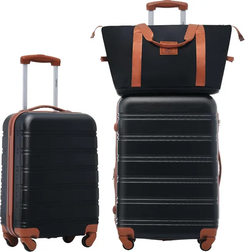 Miniatura 175 de Merax Juegos de equipaje de mano en maleta aprobada por aerolíneas, estuche rígido con ruedas giratorias expandibles, Negro