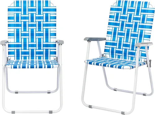 Outvita Juego de 2 sillas de césped de malla para patio, sillas plegables de metal para patio, sillas estables de acero al aire libre para camping,