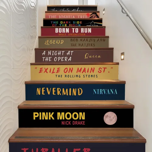Miniatura 5 de funlife Calcomanías para elevador de escalera, 14 calcomanías para escaleras para decoración de tiendas de hotel y hogar, autoadhesivas, Álbumes