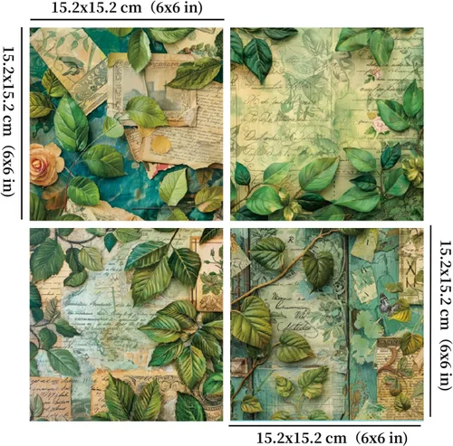 Miniatura 2 de Bloc de papel para álbum de recortes, 6 x 6 pulgadas, 24 hojas de papel de manualidades con patrón de bosque verde para diario basura, collage