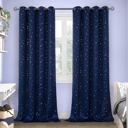 Miniatura 97 de BGment Cortinas opacas para dormitorio infantil, con aislamiento térmico, con ojales, estampado de estrellas plateadas, cortinas para oscurecer