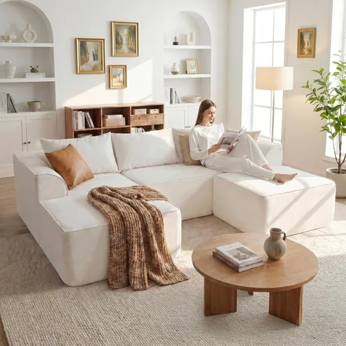 Miniatura 9 de Vesgantti 106" Boneless Couch with Chaise, U Shaped Deep Seat Comfy Cloud Modular Sofa Chenille Memory Foam Sectional Couches for Living Room