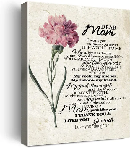 Wailozco Decoración de pared para mamá, con texto en inglés "To Dear Mom", impresiones en lienzo enmarcadas, regalos para madre de hija