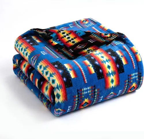 Miniatura 10 de Manta de forro polar Sacred Thread estilo azteca, reversible, manta nativa americana, manta para arreglar estilo occidental, nativa americana