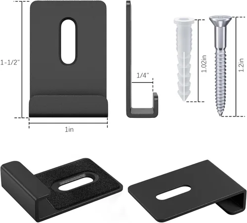 Miniatura 2 de 6 piezas de clips de espejo de metal para montaje en pared, clips de soporte de espejo con colgadores de espejo pesados para la pared (negro)