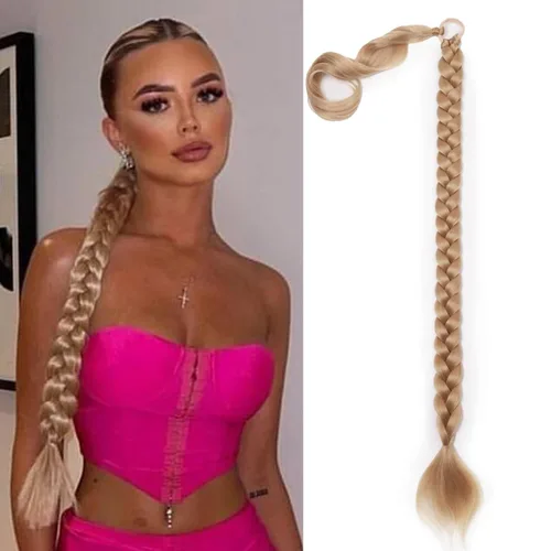 Miniatura 15 de Extensiones de cola de caballo trenzada de 20 pulgadas de largo para mujer, extensiones de cabello lacio envolvente con banda para el cabello, cola