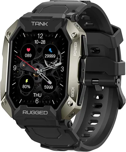 Miniatura 10 de AMAZTIM Reloj inteligente para hombre, batería extra larga de 130 días, reloj militar resistente de metal completo de 4,9 cm, impermeable 50M, Negro