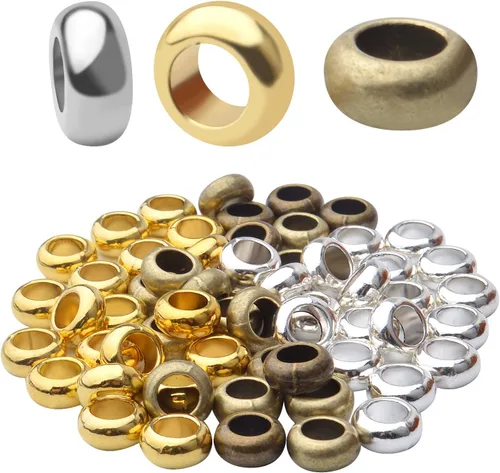 Aylifu 60pcs Rondelle Large Hole Spacer Beads Tibetan European Spacer Loose Hole Metal Beads for Necklace Bracelet Jewelry Making