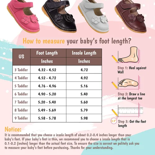 Miniatura 7 de Little Mae's Boutique Mary Jane - Zapatos chirriantes para niñas pequeñas, ideales para caminar con chirriador extraíble y correa ajustable, zapatos