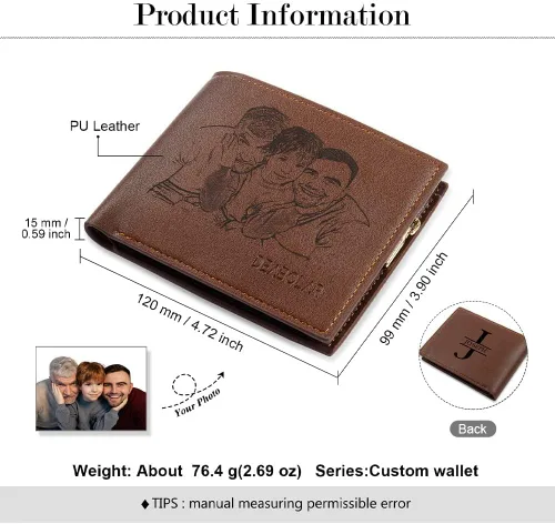 Miniatura 3 de lagofit Regalos para papá, carteras personalizadas con fotos para hombres, con imagen grabada y nombre inicial para hombres, billetera plegable