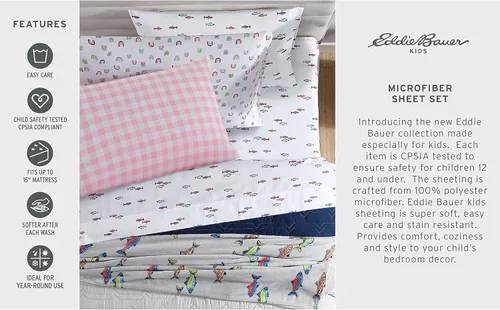 Miniatura 4 de Eddie Bauer Juego de sábanas para niños tamaño individual XL, ropa de cama de microfibra ultrasuave con sábana bajera totalmente elástica, juego