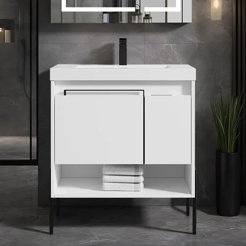 Miniatura 24 de Blossom Turin - Mueble de baño de roble Classik de 24 pulgadas con fregadero acrílico, gabinete independiente minimalista de madera, diseño moderno