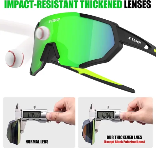 Miniatura 4 de X-TIGER Gafas de sol polarizadas para deportes con 5 lentes intercambiables, gafas de ciclismo para hombres y mujeres, para béisbol, correr, pesca