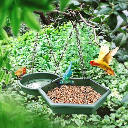 Miniatura 4 de Baño colgante para pájaros, 2 en 1 XL, comedero para pájaros y baño de pájaros para exteriores, comedero de agua para pájaros, bandeja
