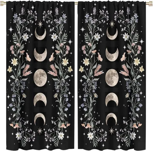 Miniatura 14 de Cortinas florales de luna, flores negras, fase de flores silvestres, luz de luna, jardín, estética, bohemio, primavera, vides, naturaleza, juego