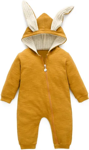 Miniatura 81 de Simplee Kids Enterizo con diseño de conejo de Pascua con capucha, para bebé, overol con cremallera y orejas largas