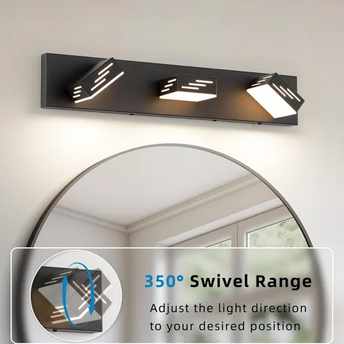 Miniatura 5 de Joosenhouse Lámpara de tocador de baño negra de 3 luces, 5CCT regulable, luces LED de tocador sobre el espejo, 23.6 pulgadas, 24 W, luces de espejo