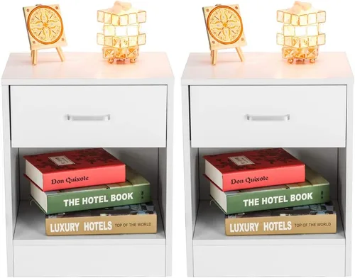 Miniatura 4 de Juego de 2 mesitas de noche con cajón de almacenamiento para el hogar, dormitorio, oficina