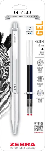 Miniatura 10 de Zebra Pen G-750 - Bolígrafo retráctil de gel, 2 unidades, tinta negra, punta media de 0.028 pulgadas, barril de latón negro, empuñadura texturizada
