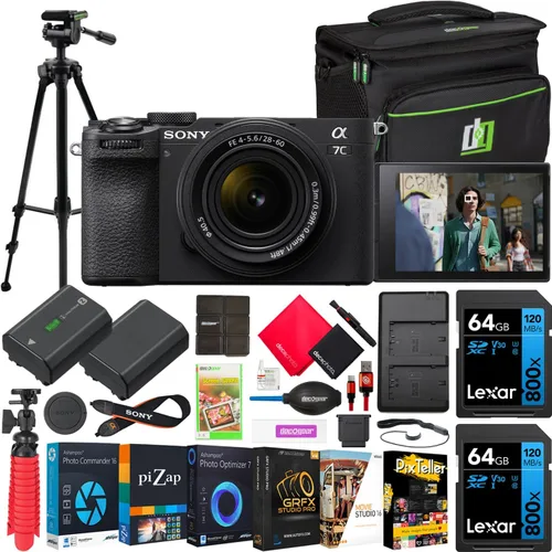 Miniatura 12 de Sony a7C II - Cuerpo de cámara sin espejo de marco completo con lente F4-5.6 de 1.102-2.362 in plateado ILCE-7CM2L/S con estuche de fotografía Deco