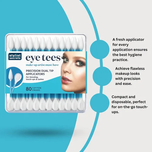 Miniatura 2 de Fran Wilson EYE TEES - Puntas de algodón de 80 unidades (paquete de 3) – Aplicador de maquillaje de precisión, hisopos de doble cara con extremos