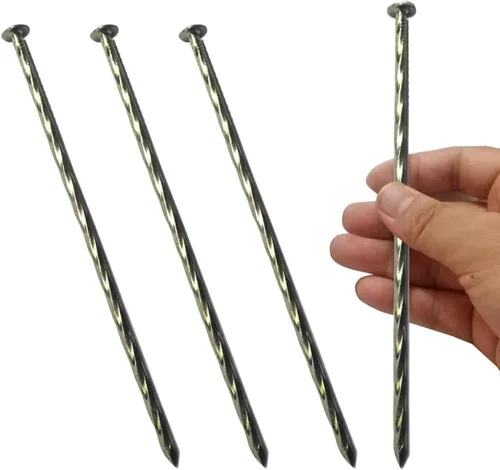 Paquete de 100 - Estacas de jardín de metal galvanizado sólido antioxidante de 8", clavos/anclajes en espiral para bordes de paisajismo, para bordes