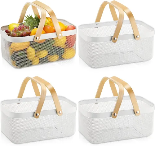 Miniatura 7 de Sadnyy 2 cestas de almacenamiento de alambre de metal negro con asa de malla para cosecha de verduras, frutas y juguetes, para organización