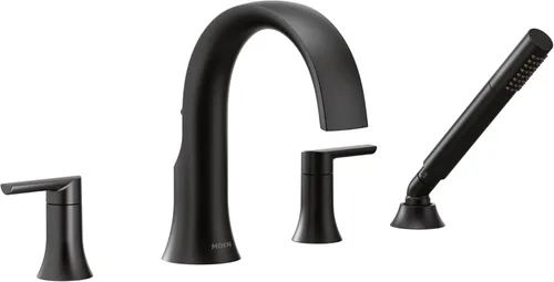 Moen TS983BL - Grifo de bañera romano de dos manijas de arco alto con ducha de mano, requiere válvula, negro mate Mate negro