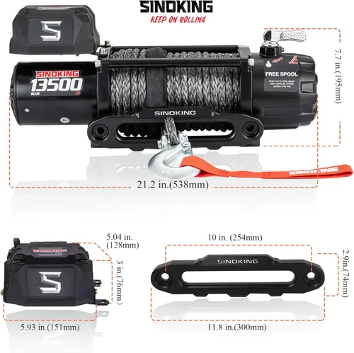 Miniatura 6 de SINOKING Cabrestante eléctrico de 13500 libras para Jeep, camión, SUV, cabrestante de remolque y cabrestante de barco - Cuerda sintética resistente