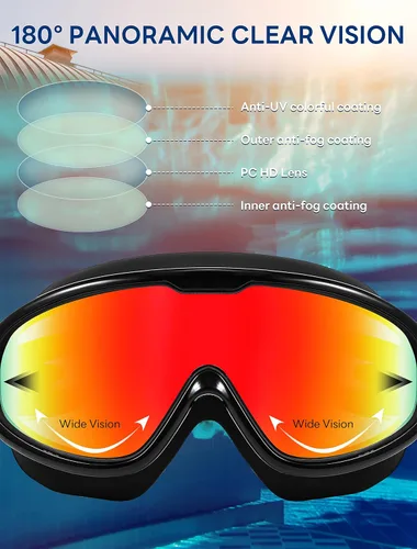 Miniatura 5 de FEISEDY Gafas de natación sin fugas, antivaho para piscina, para adultos, hombres, mujeres, jóvenes, visión clara de 180°, UV400 B2389