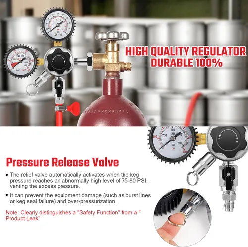 Miniatura 5 de Regulador de cerveza de nitrógeno CGA580, regulador de tanque de nitrógeno, regulador de gas de doble calibre con línea de cerveza de 5 pies